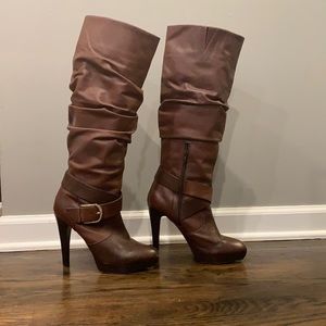 INC Brown Leather Platform Heel Boots
